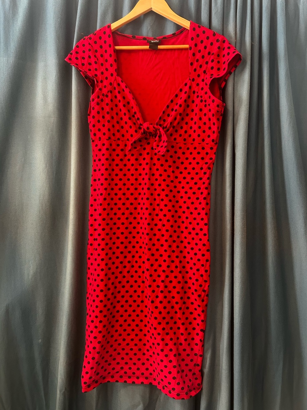 Red Polka Dot Tie-Front Cap Sleeve pin up dress